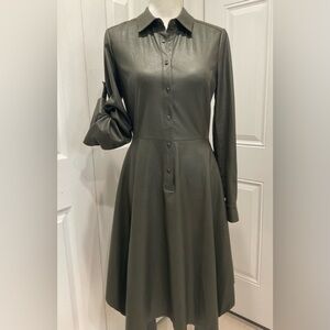 ❤️❤️BCBGMaxAzria  Women’s Dark Olive Faux Leather Handkerchief Hem Dress, S
